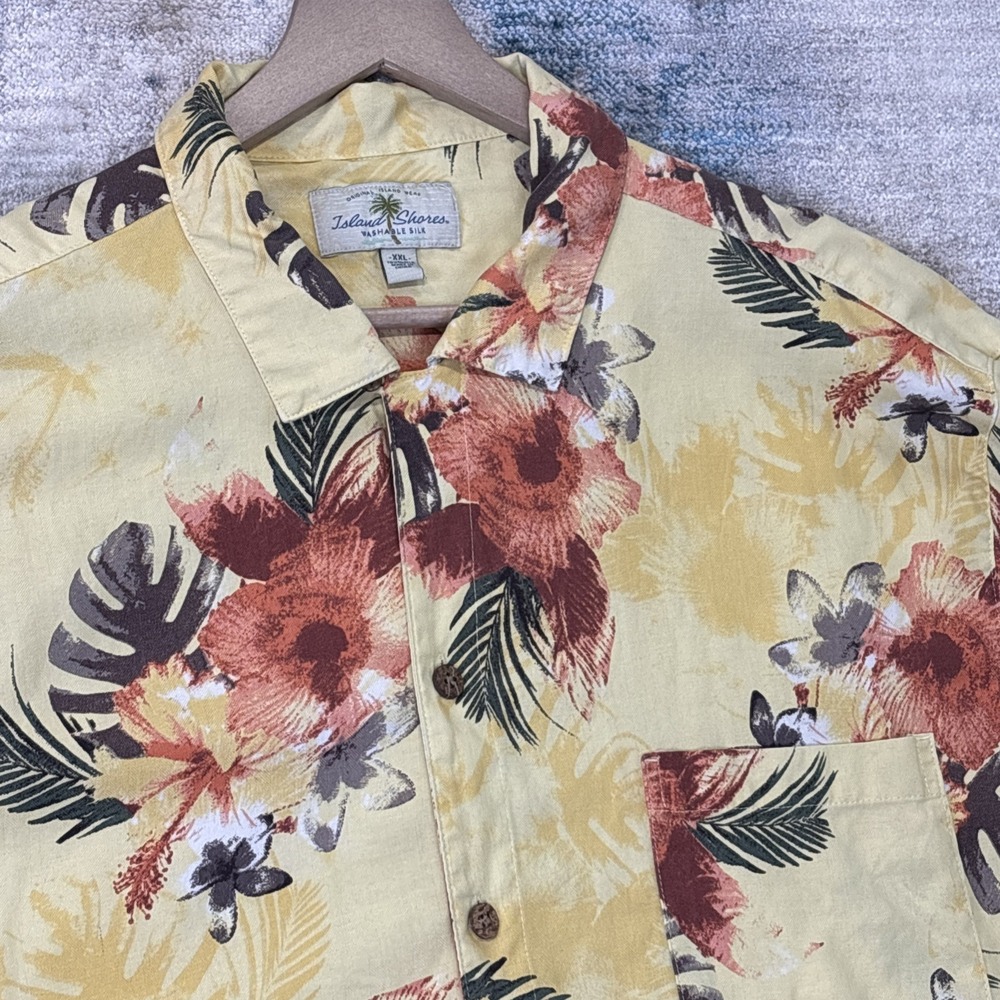 Vintage Island Shores Men's 100% Silk Hawaiian Shirt Floral Tropical | XXL
